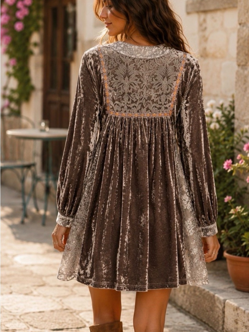 POL Crushed Velvet Embroidered Tunic Dress - Picture 2 of 9